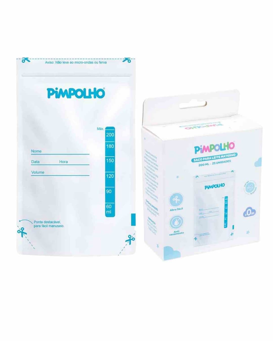 SACOS DE ARMAZEN. LEITE MATERNO 200 ML 25UN PIMPOLHO