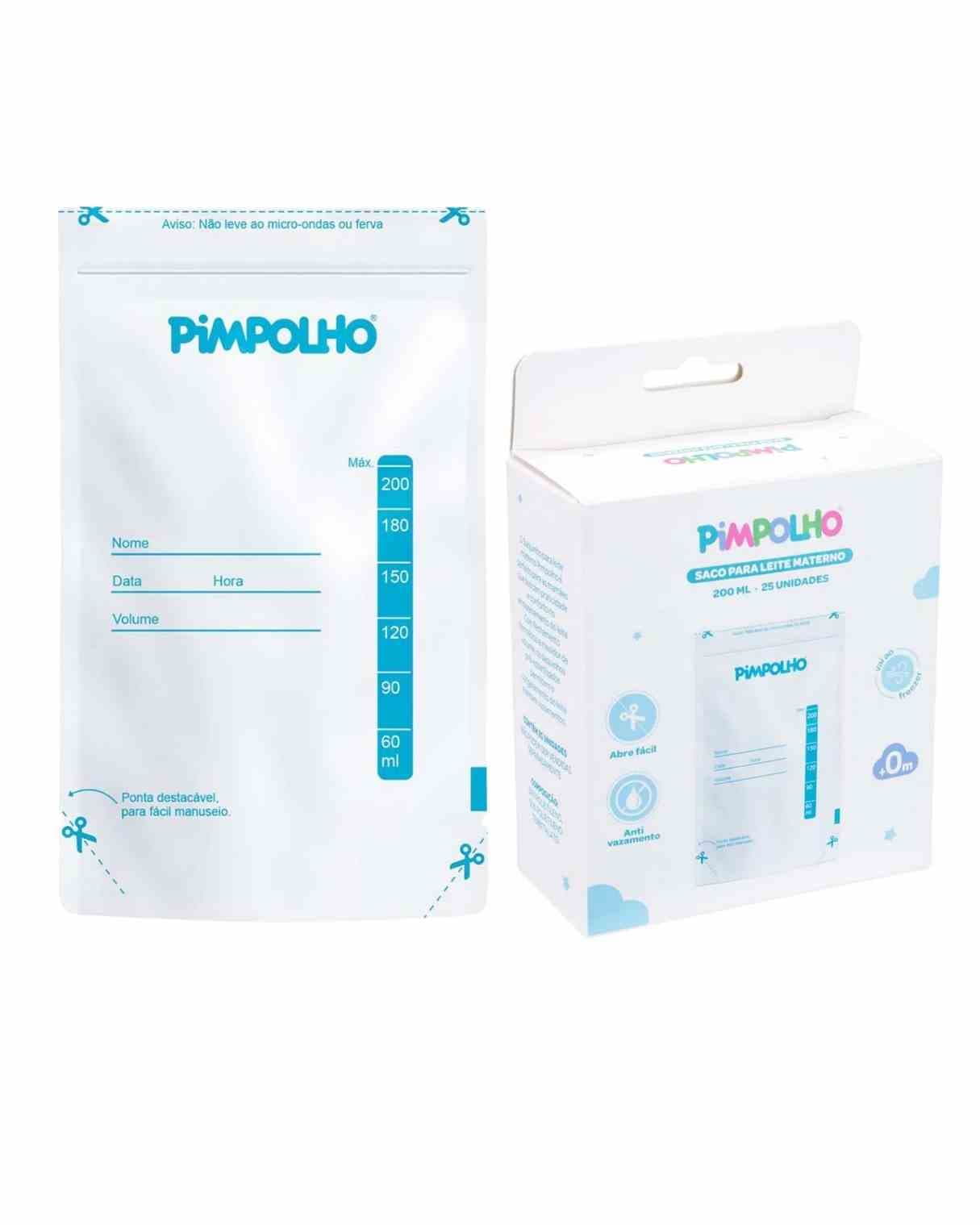 SACOS DE ARMAZEN. LEITE MATERNO 200 ML 25UN PIMPOLHO